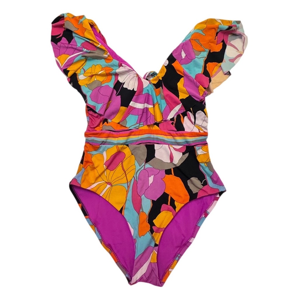 Floral One-Piece Swim Suit - Purple & Orange